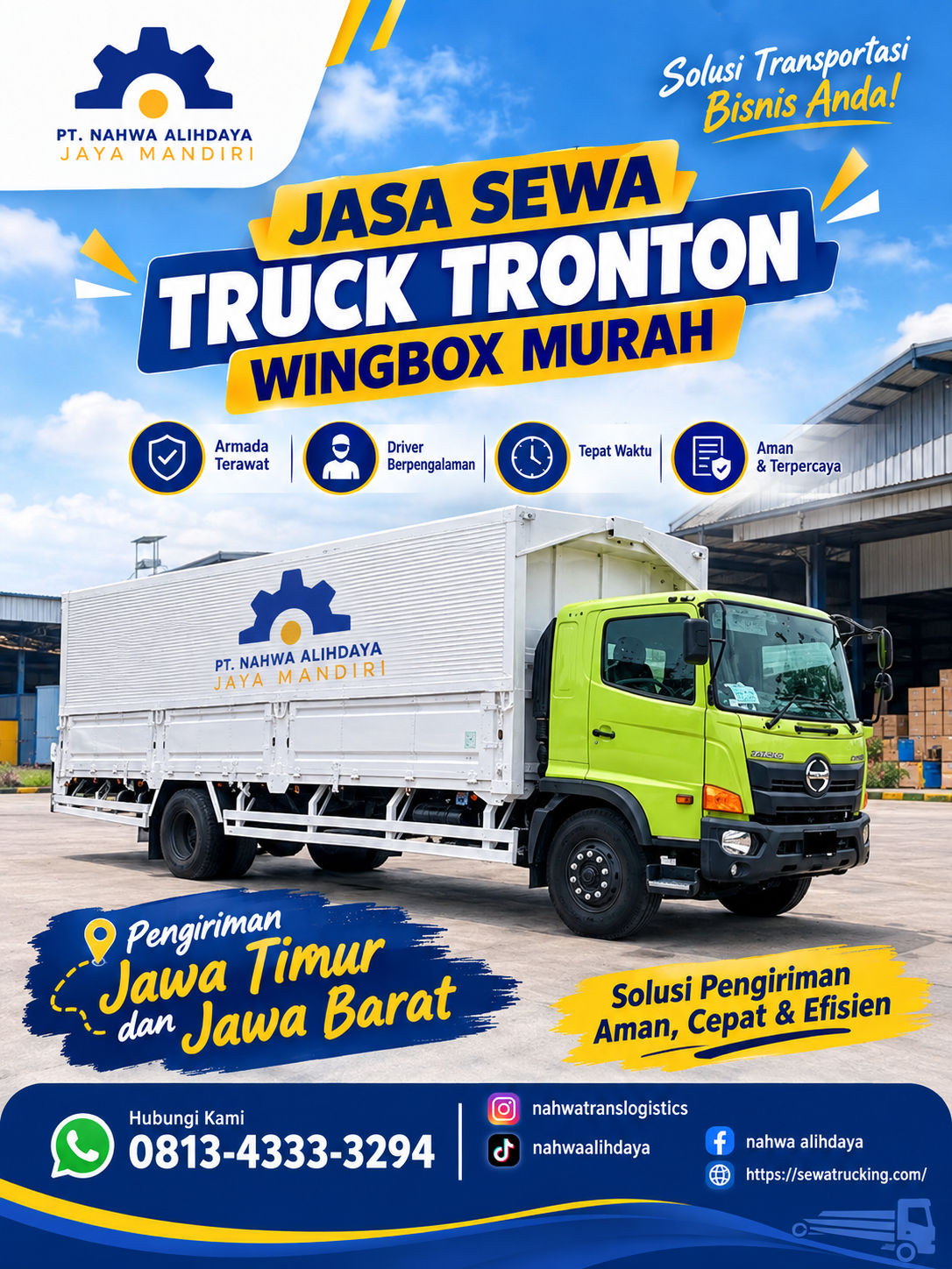 Sewa truk tronton wingbox Pasuruan ke Karawang Barat